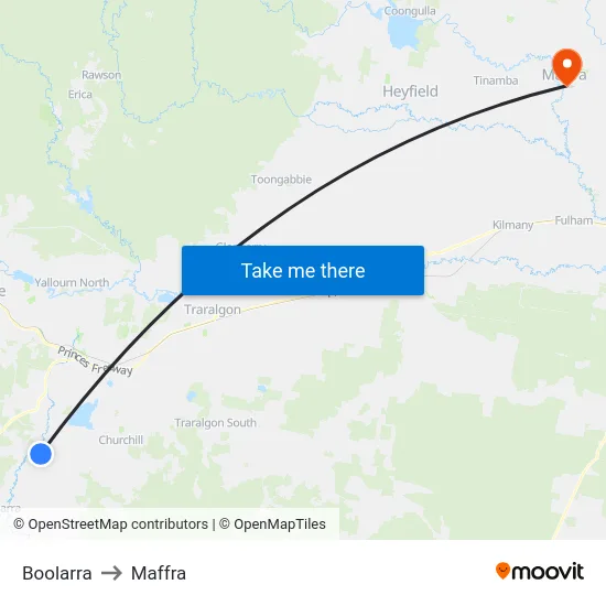 Boolarra to Maffra map