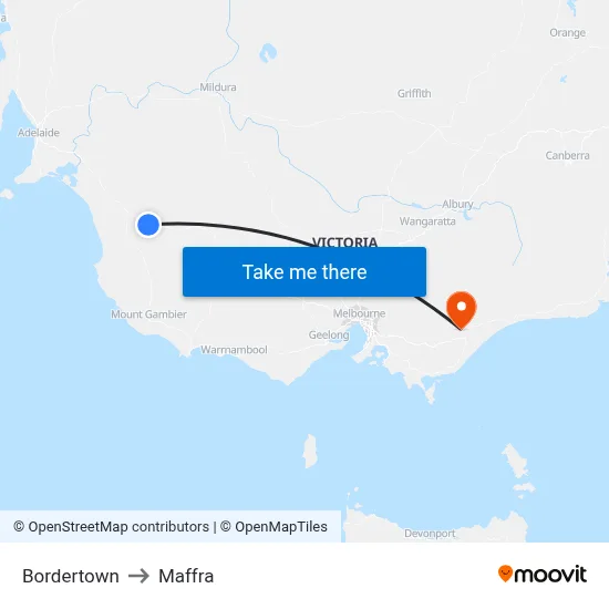 Bordertown to Maffra map