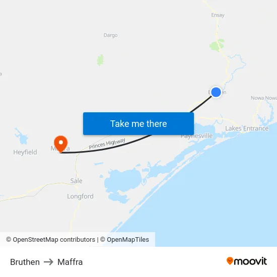Bruthen to Maffra map