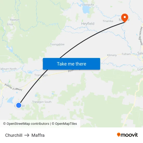 Churchill to Maffra map