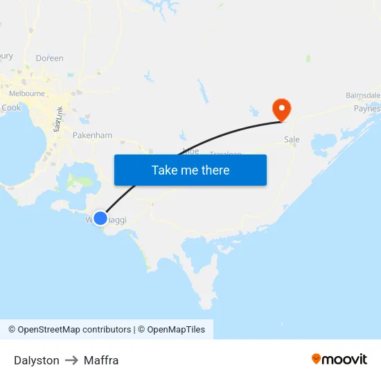 Dalyston to Maffra map