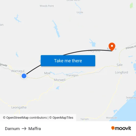 Darnum to Maffra map