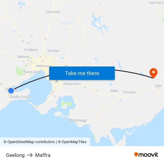 Geelong to Maffra map