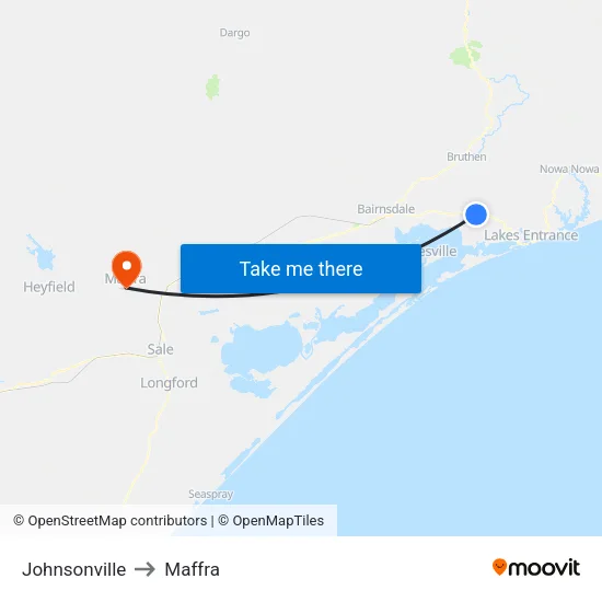 Johnsonville to Maffra map