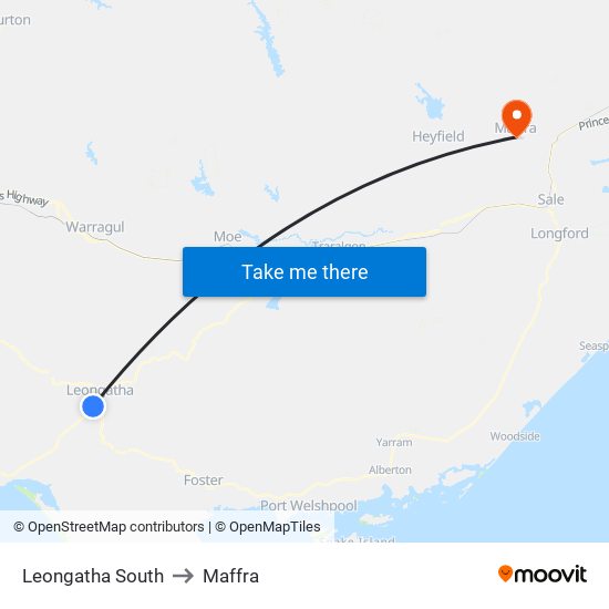 Leongatha South to Maffra map