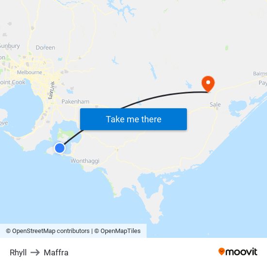 Rhyll to Maffra map