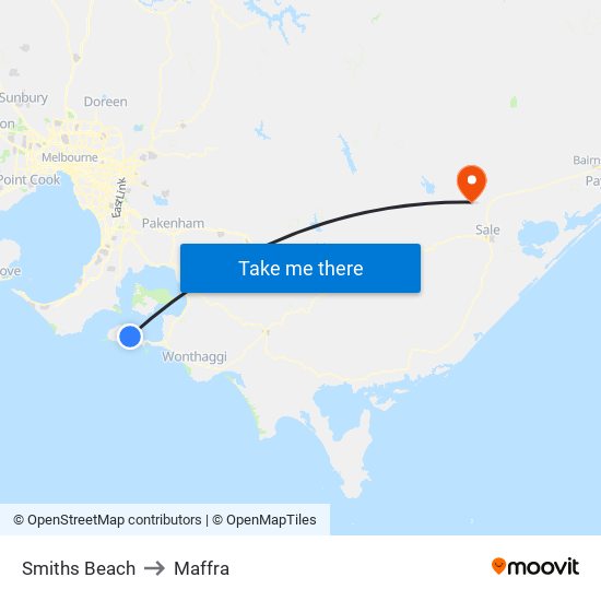 Smiths Beach to Maffra map