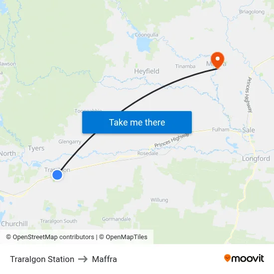 Traralgon Station to Maffra map