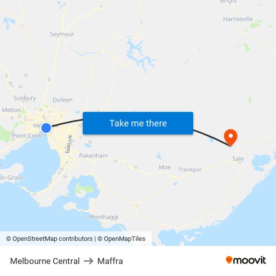 Melbourne Central to Maffra map