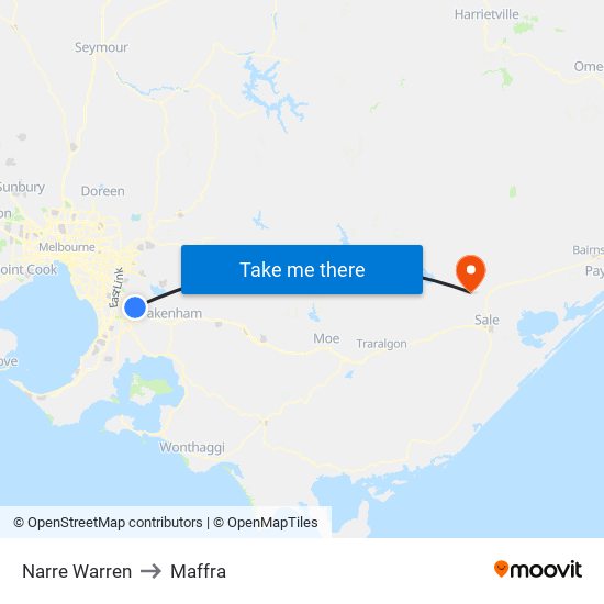 Narre Warren to Maffra map