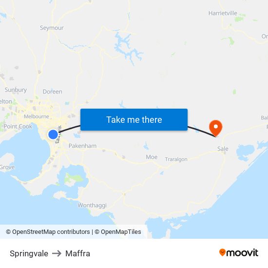 Springvale to Maffra map