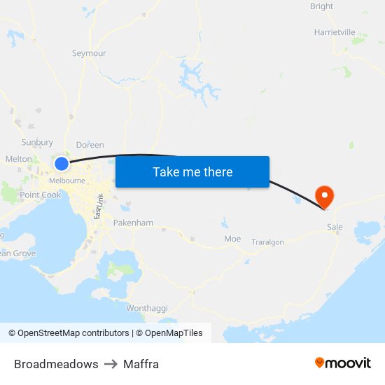 Broadmeadows to Maffra map