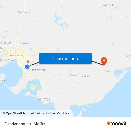 Dandenong to Maffra map