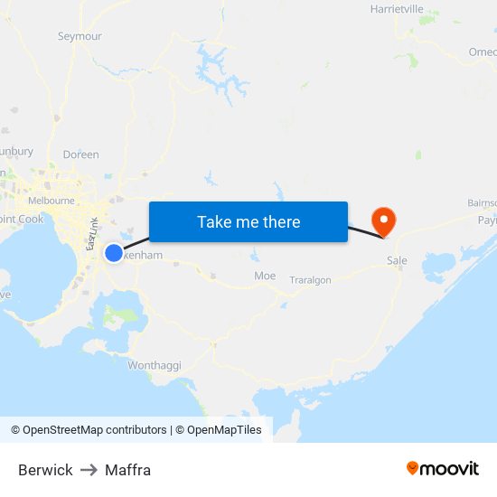 Berwick to Maffra map