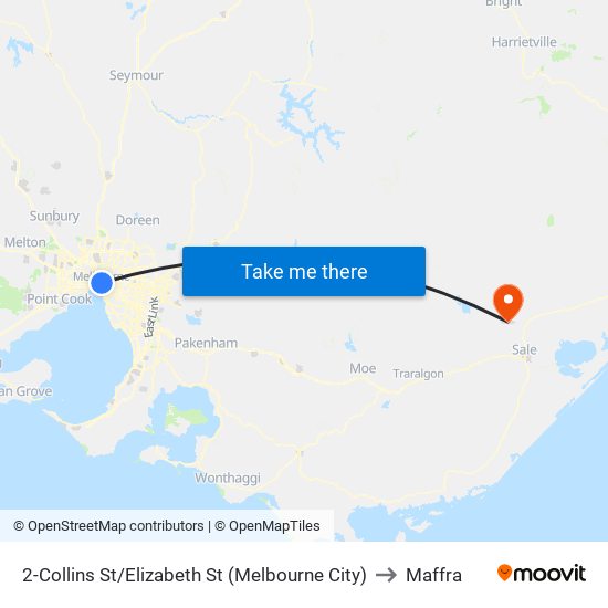 2-Collins St/Elizabeth St (Melbourne City) to Maffra map