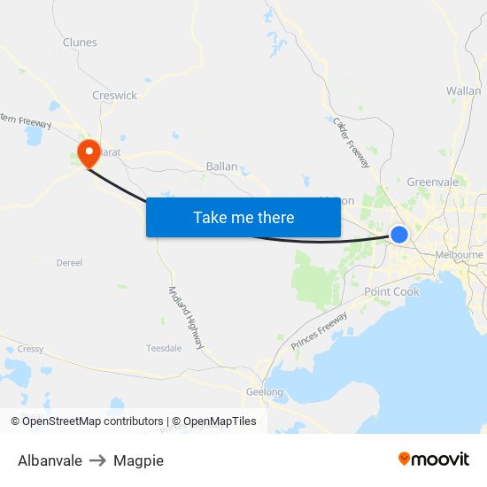 Albanvale to Magpie map