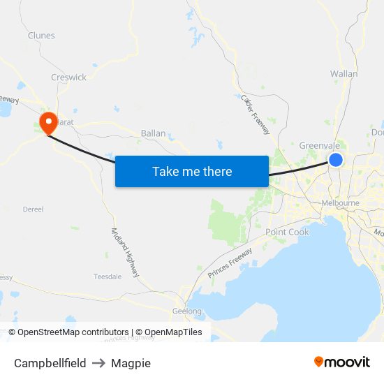 Campbellfield to Magpie map