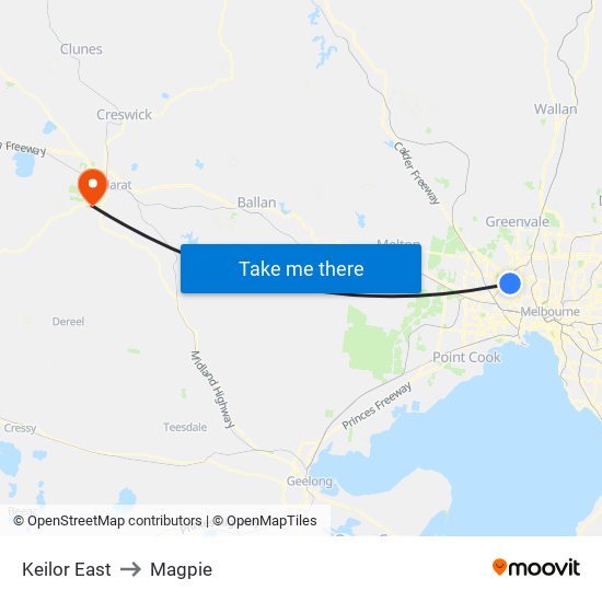 Keilor East to Magpie map