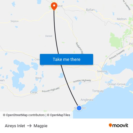 Aireys Inlet to Magpie map