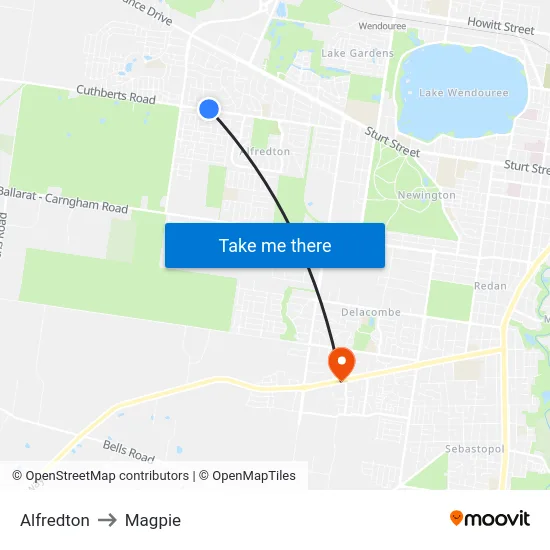 Alfredton to Magpie map