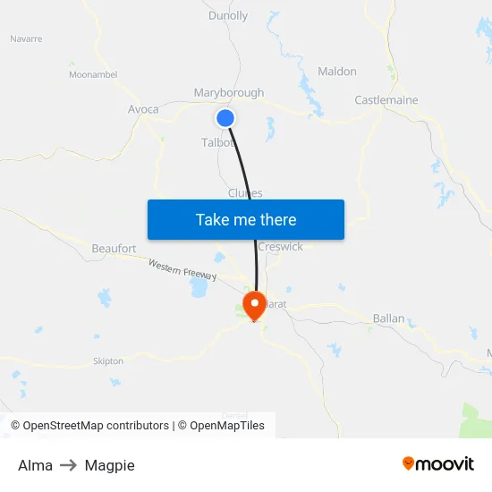 Alma to Magpie map