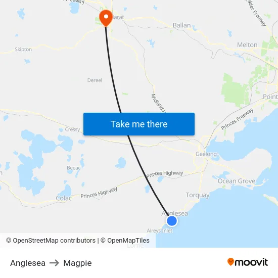 Anglesea to Magpie map
