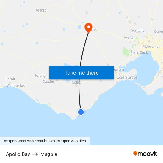 Apollo Bay to Magpie map