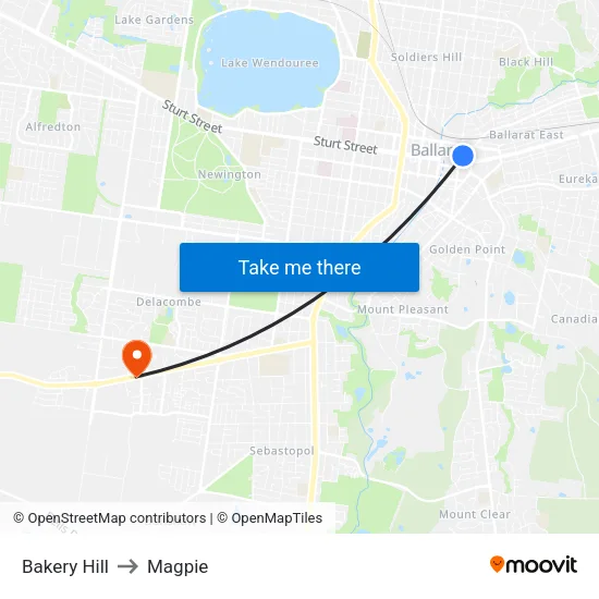 Bakery Hill to Magpie map