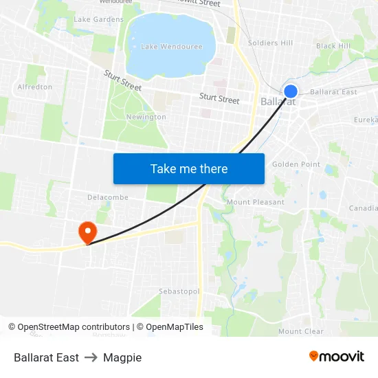 Ballarat East to Magpie map