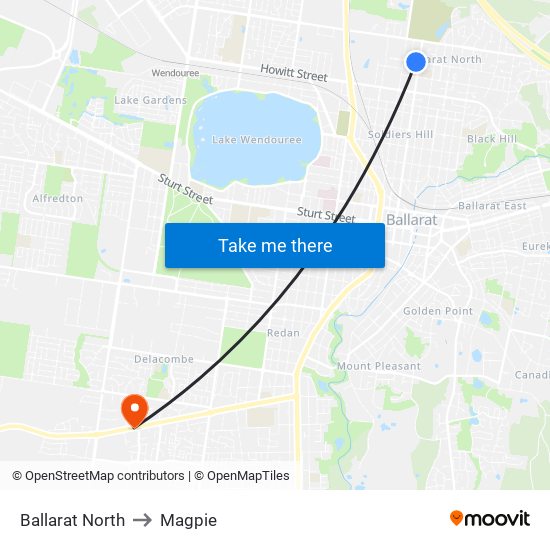 Ballarat North to Magpie map