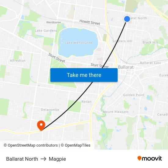 Ballarat North to Magpie map