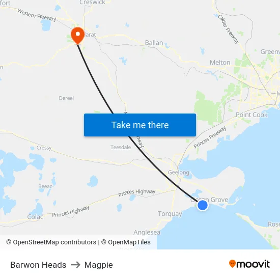 Barwon Heads to Magpie map
