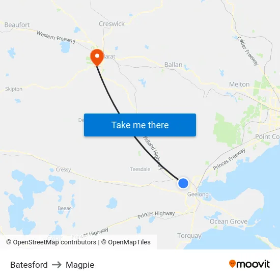 Batesford to Magpie map