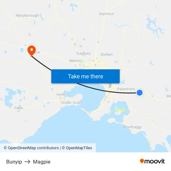 Bunyip to Magpie map
