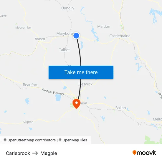 Carisbrook to Magpie map