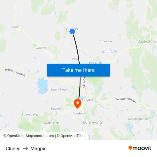 Clunes to Magpie map