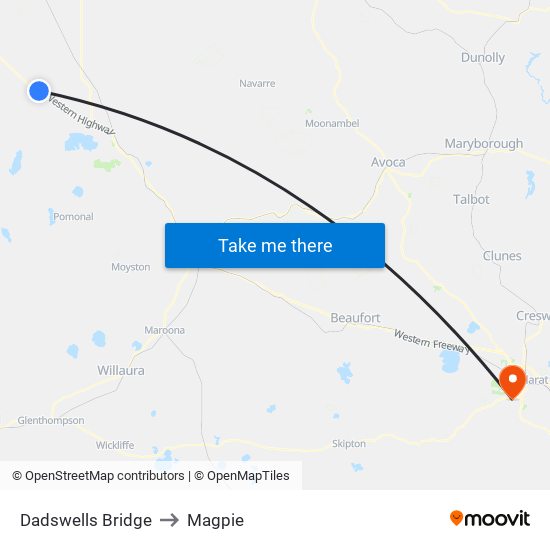 Dadswells Bridge to Magpie map