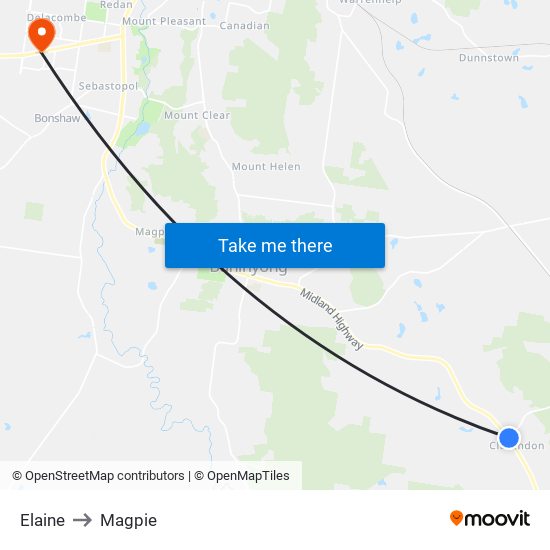 Elaine to Magpie map