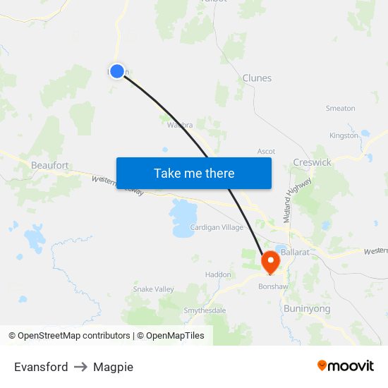 Evansford to Magpie map