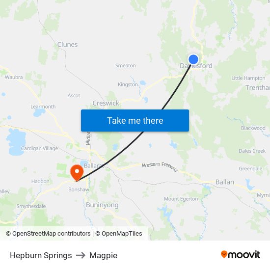 Hepburn Springs to Magpie map