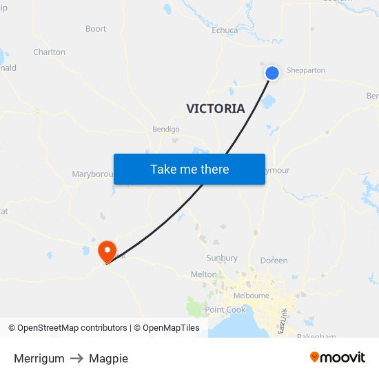 Merrigum to Magpie map