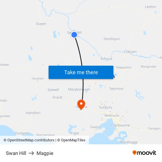 Swan Hill to Magpie map