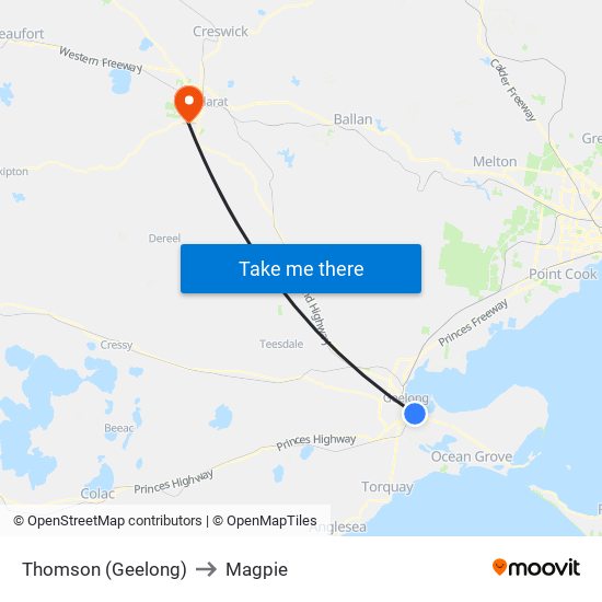 Thomson (Geelong) to Magpie map