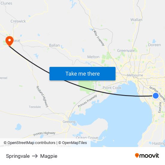 Springvale to Magpie map