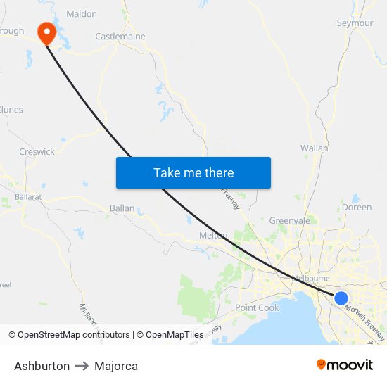 Ashburton to Majorca map