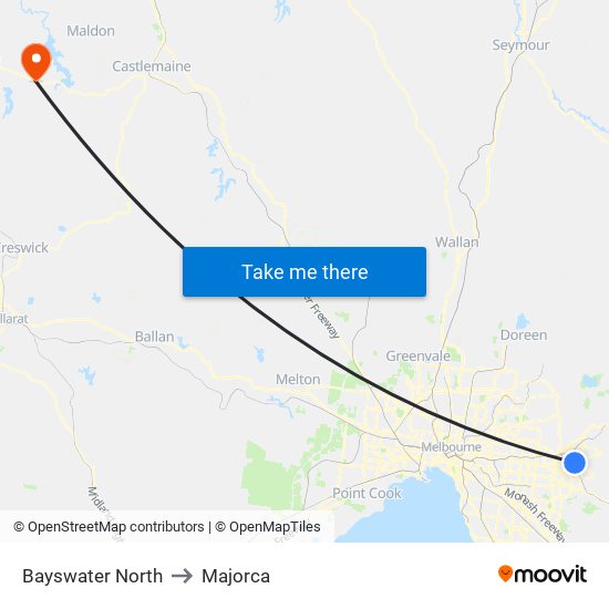 Bayswater North to Majorca map