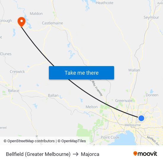 Bellfield (Greater Melbourne) to Majorca map