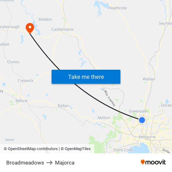 Broadmeadows to Majorca map