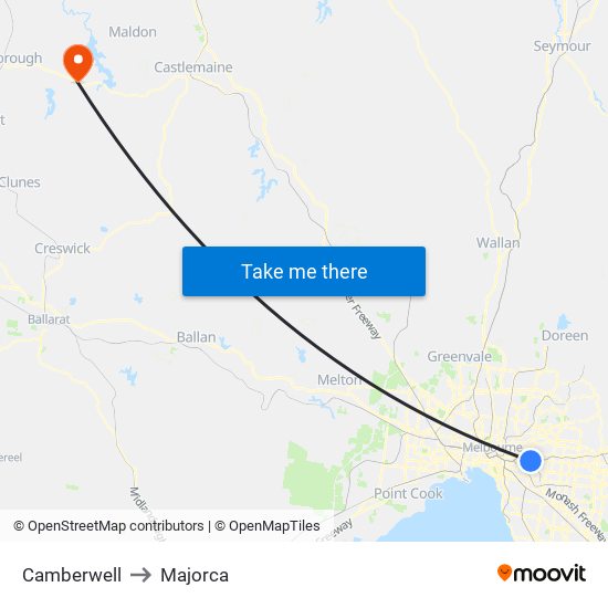 Camberwell to Majorca map