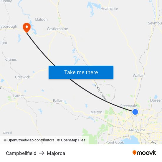 Campbellfield to Majorca map